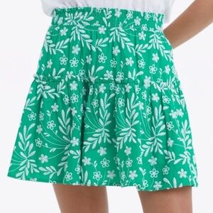 Draper James Pull-On Mini Skirt in Embroidered Floral Green Medium NWT